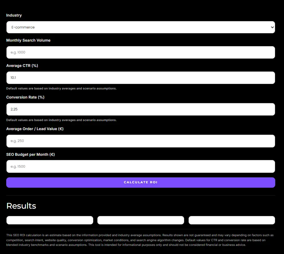 Screenshot 2 of SEO ROI Calculator