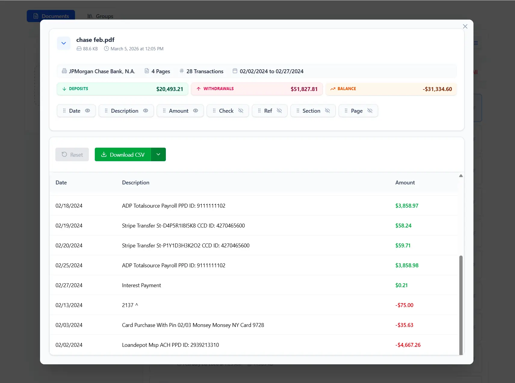 Screenshot 1 of ProcessBankStatement