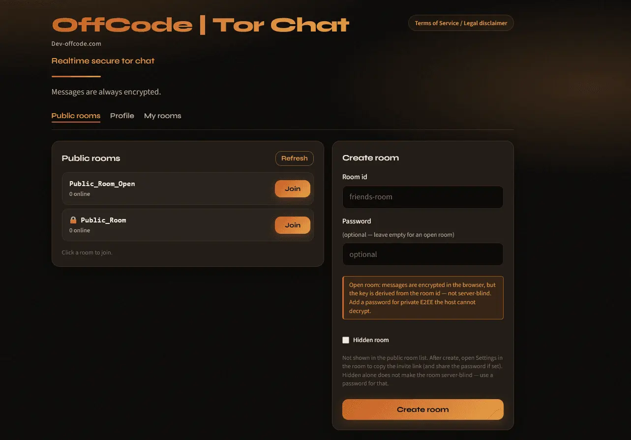 Screenshot 1 of OffCode Tor encrypted chat