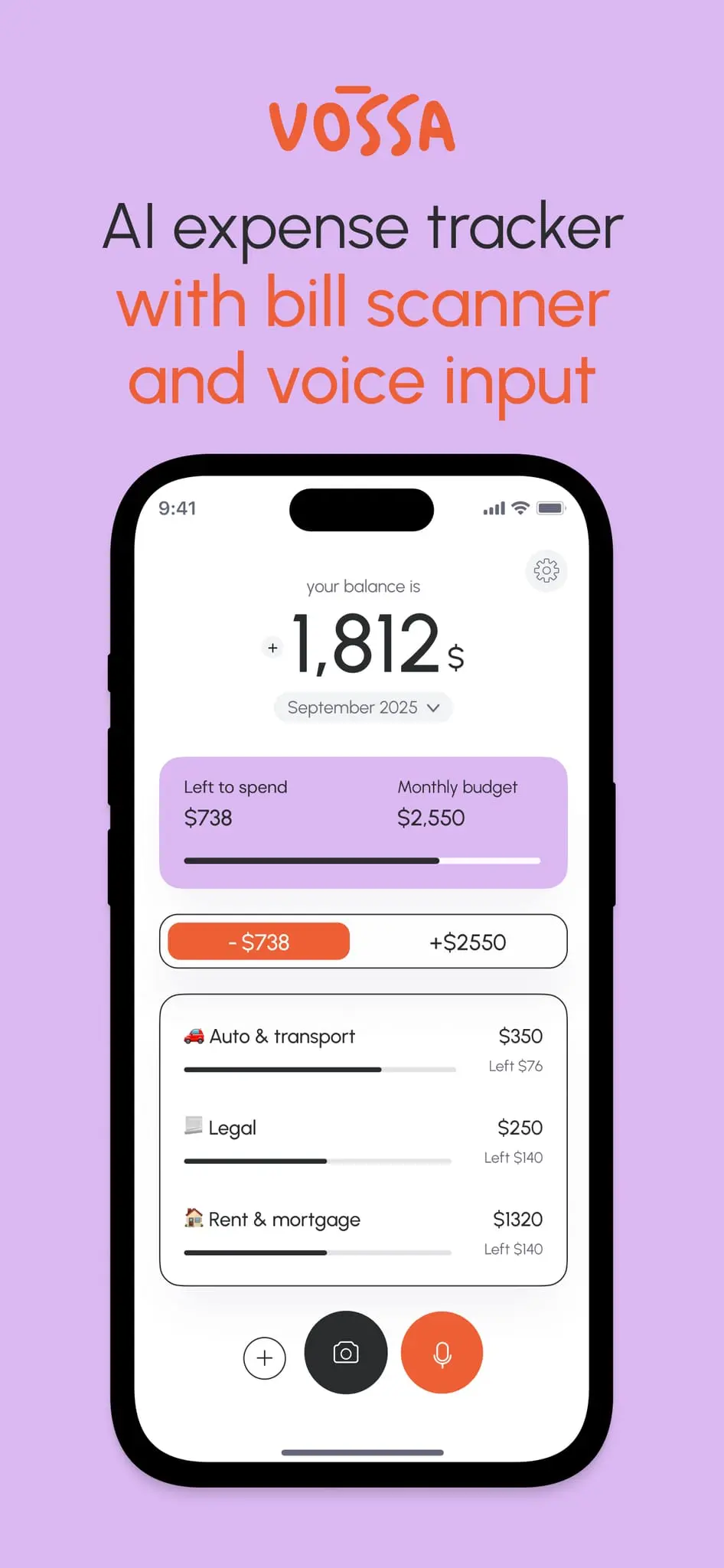 Screenshot 1 of Vossa: AI expense tracker
