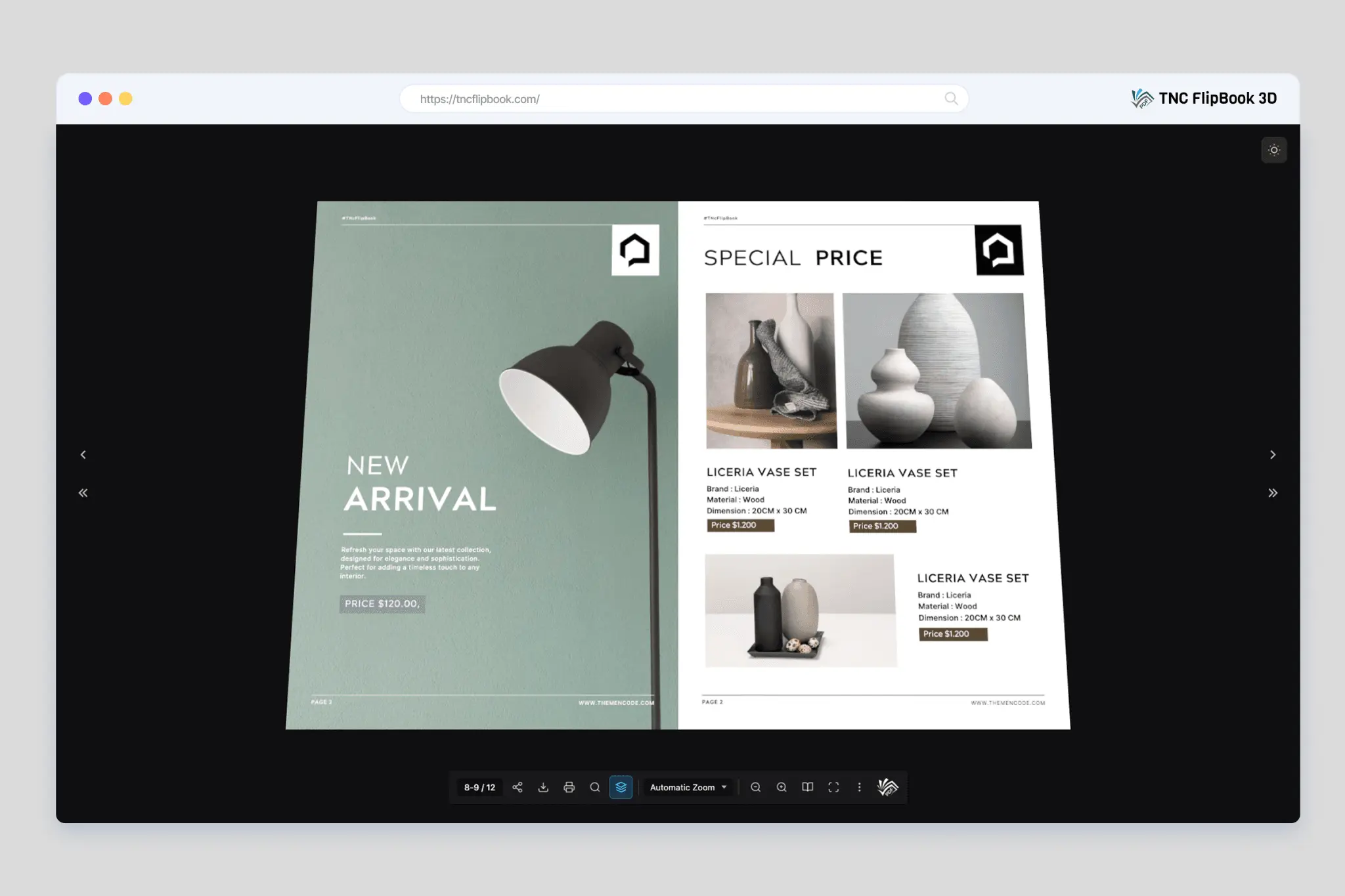 Screenshot 1 of TNC FlipBook 3D - WordPress Plugin