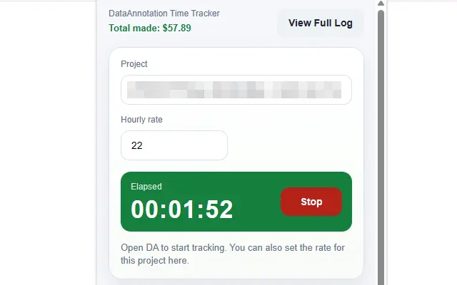 Screenshot 2 of DataAnnotation Time Tracker