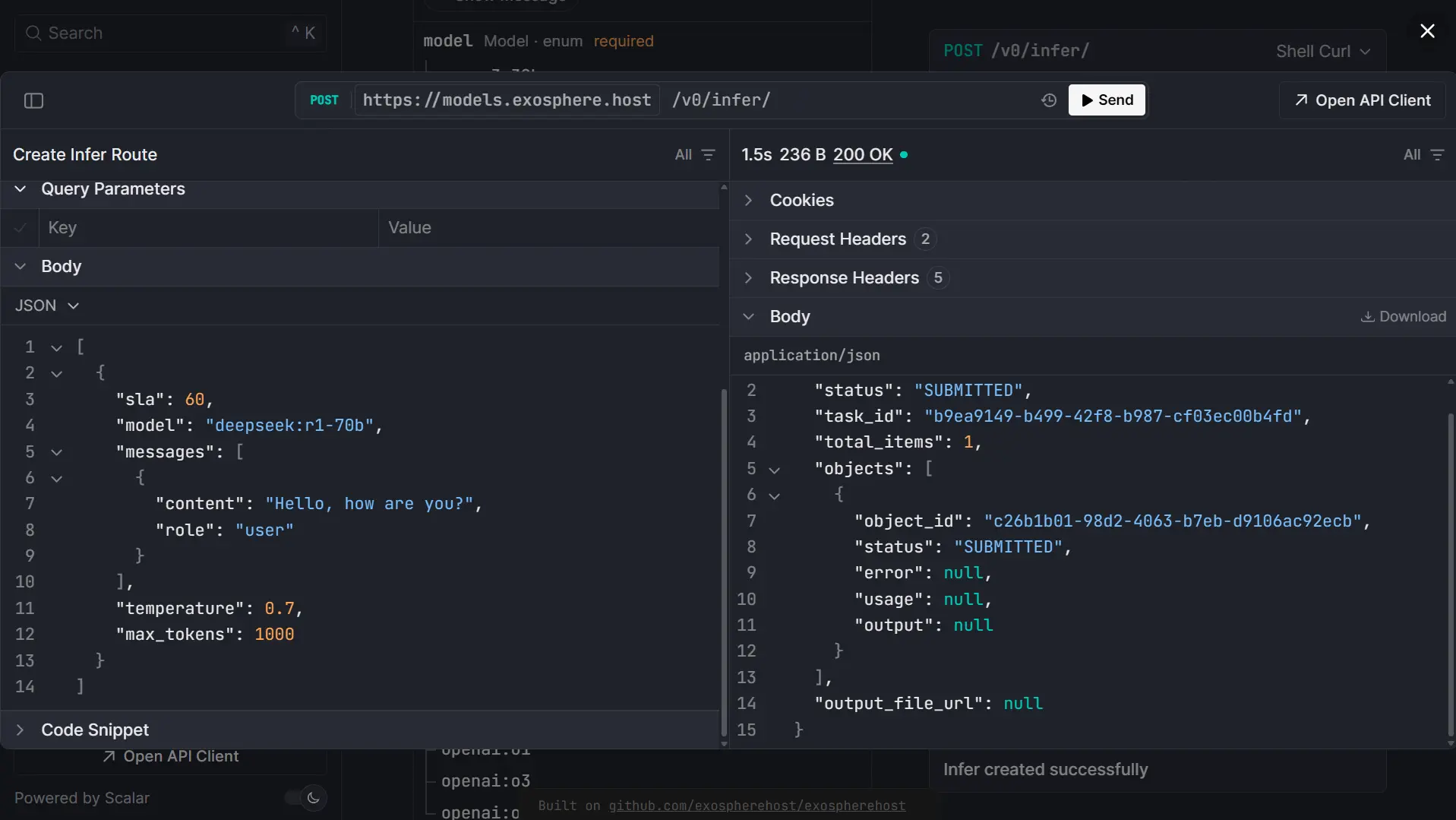 Screenshot 1 of Exosphere Flexible Inference API