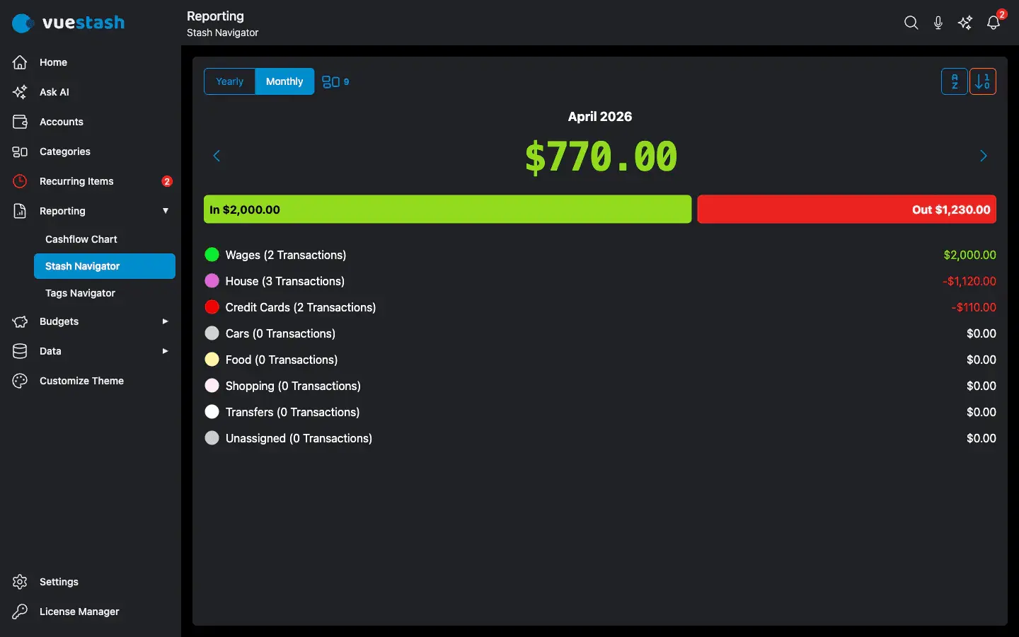 Screenshot 1 of VueStash: Track income and expenses