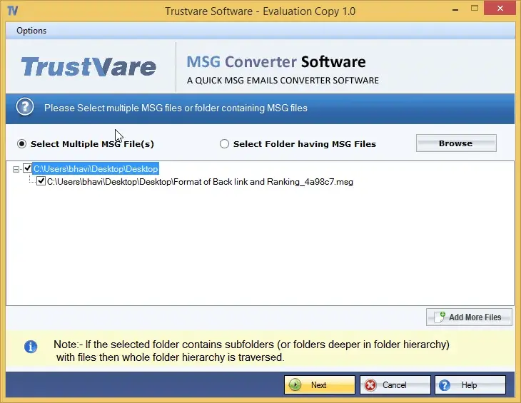 Screenshot 1 of TrustVare MSG to EMLX Converter