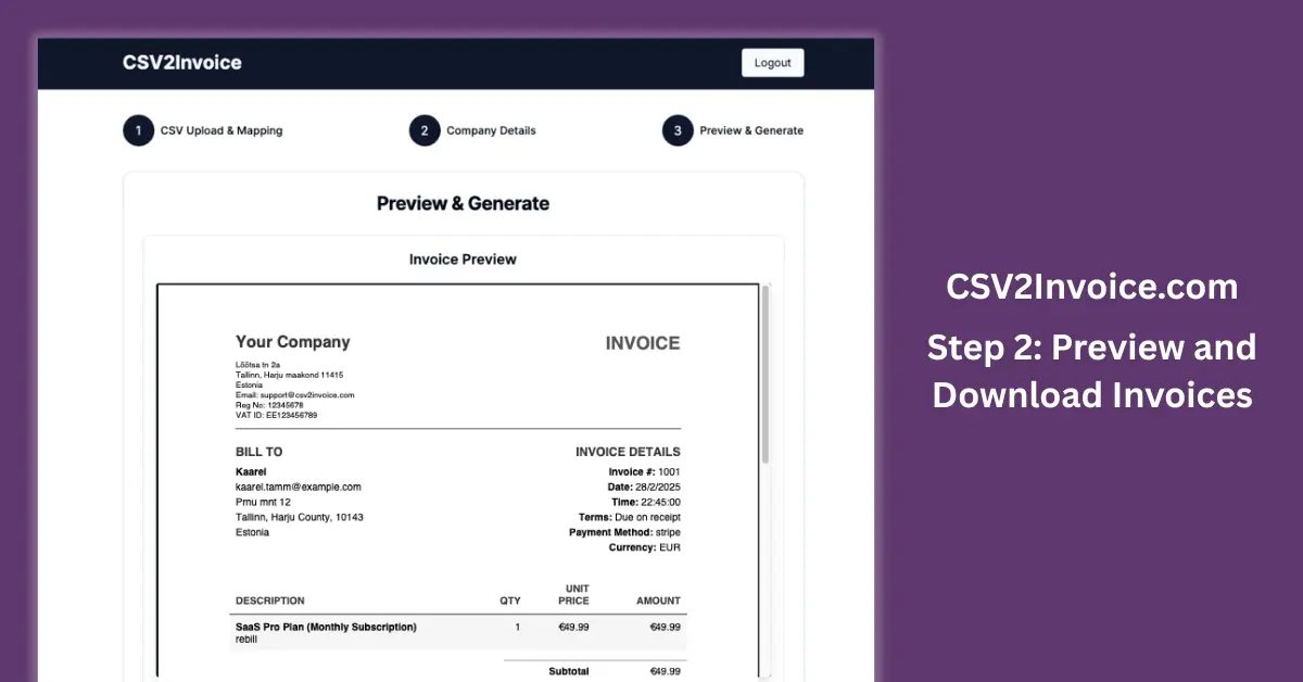Screenshot 1 of CSV2Invoice