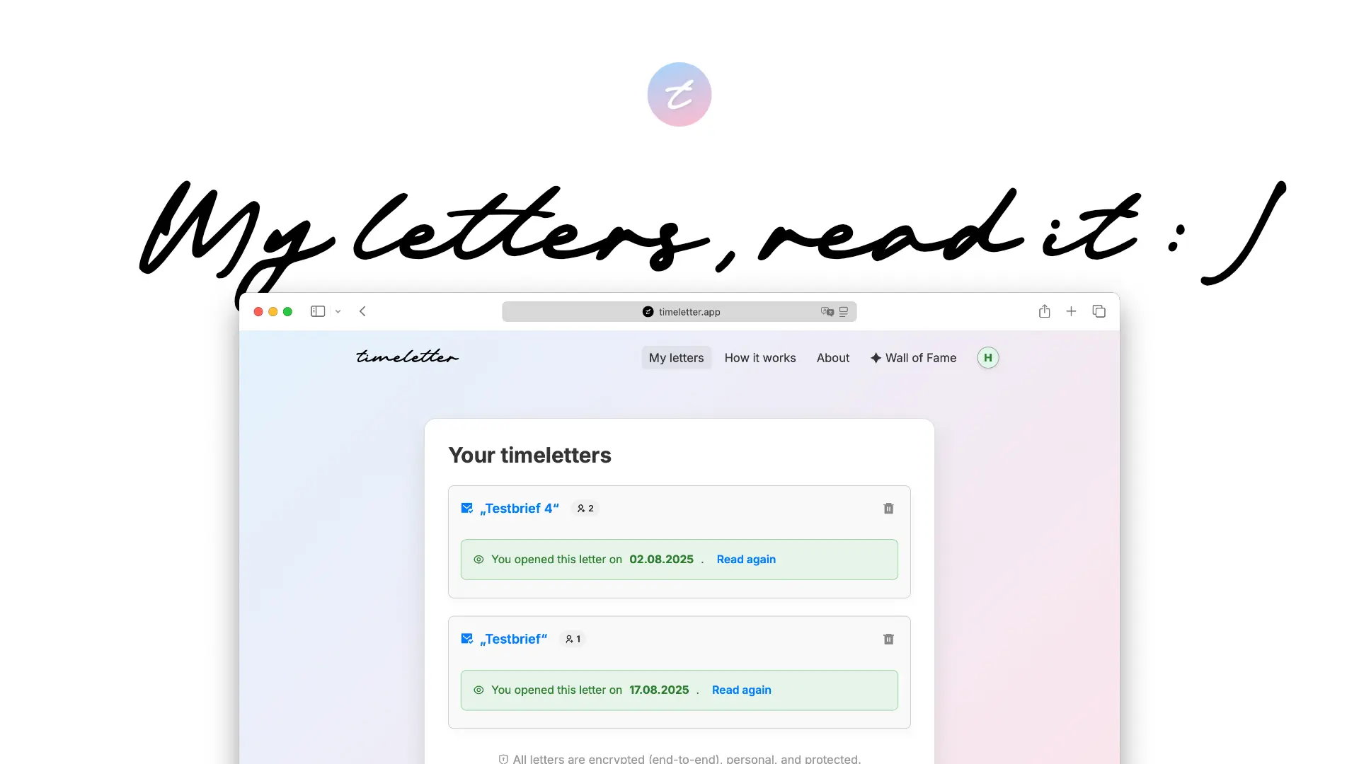 Screenshot 1 of timeletter