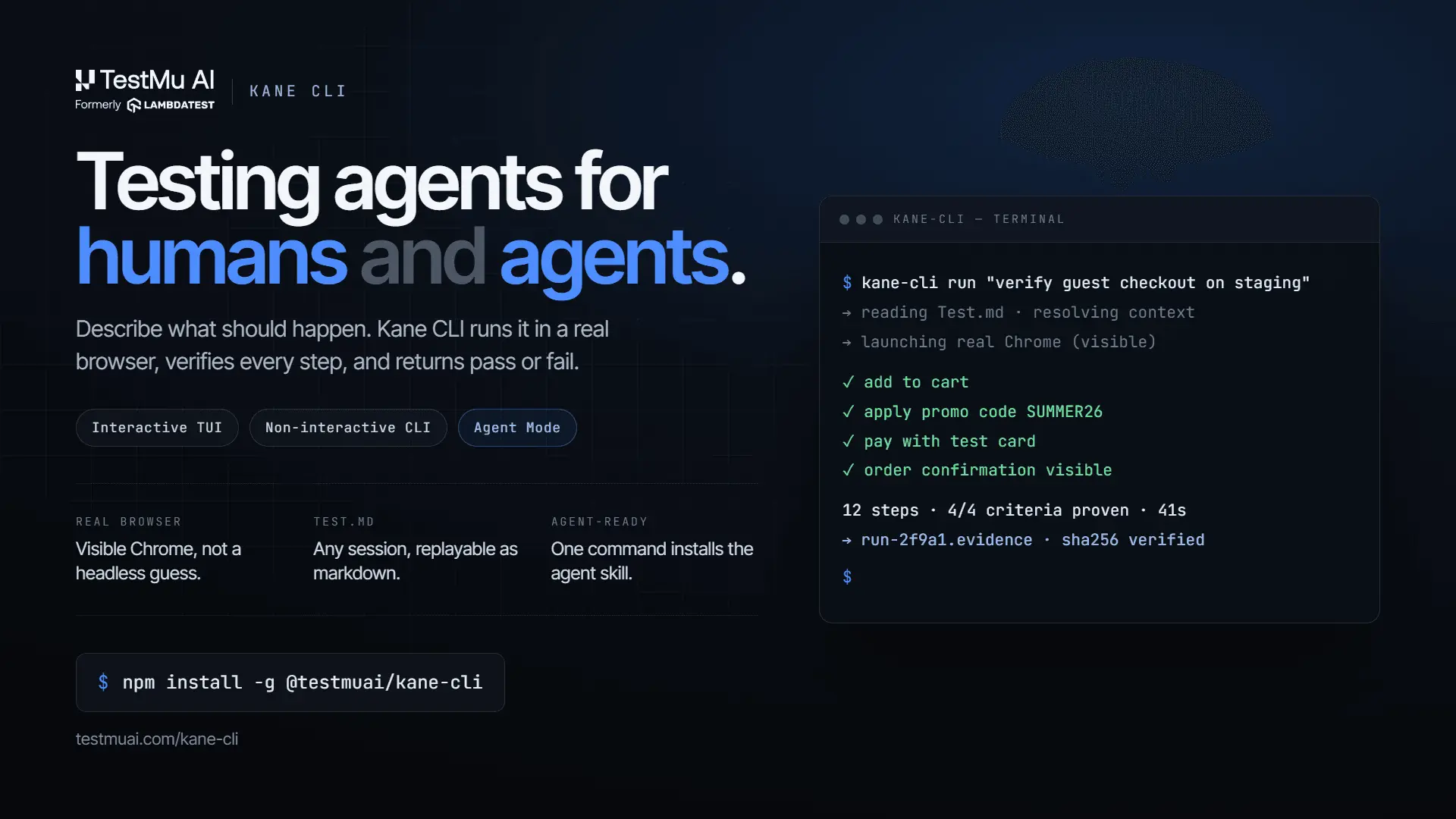 Screenshot 1 of Kane CLI by TestMu AI