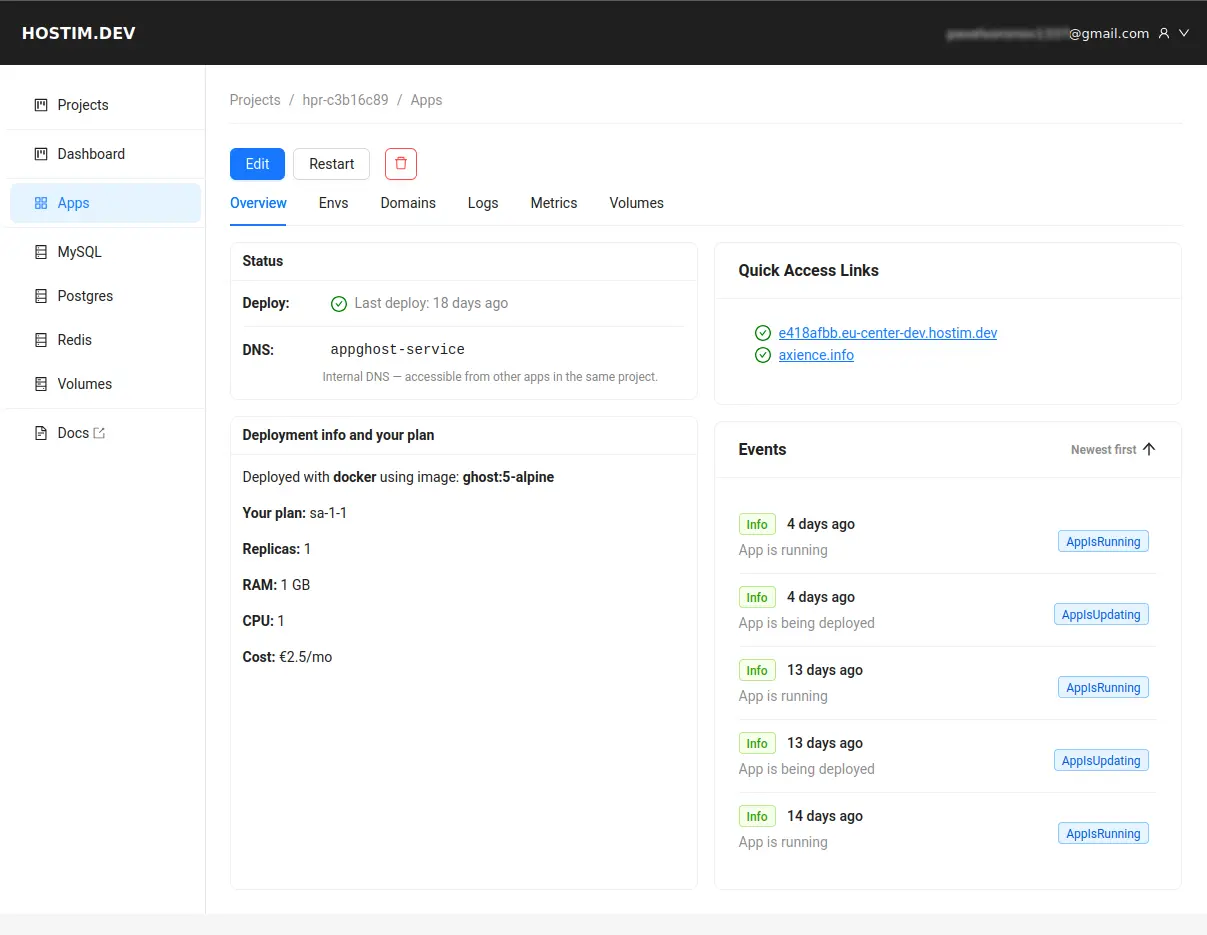 Screenshot 1 of Hostim.dev