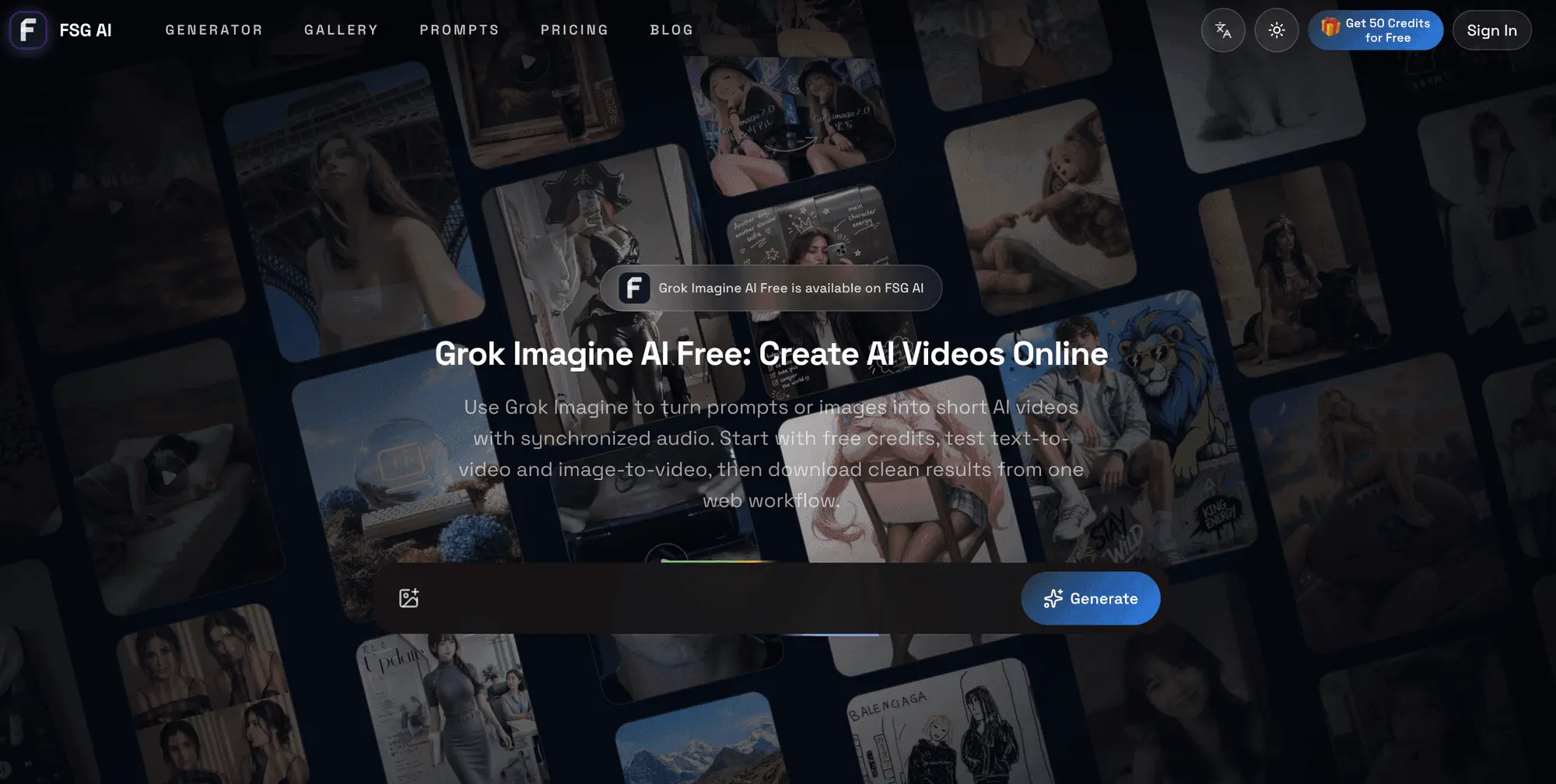 Screenshot 1 of Grok Imagine Free Generator - FSG AI