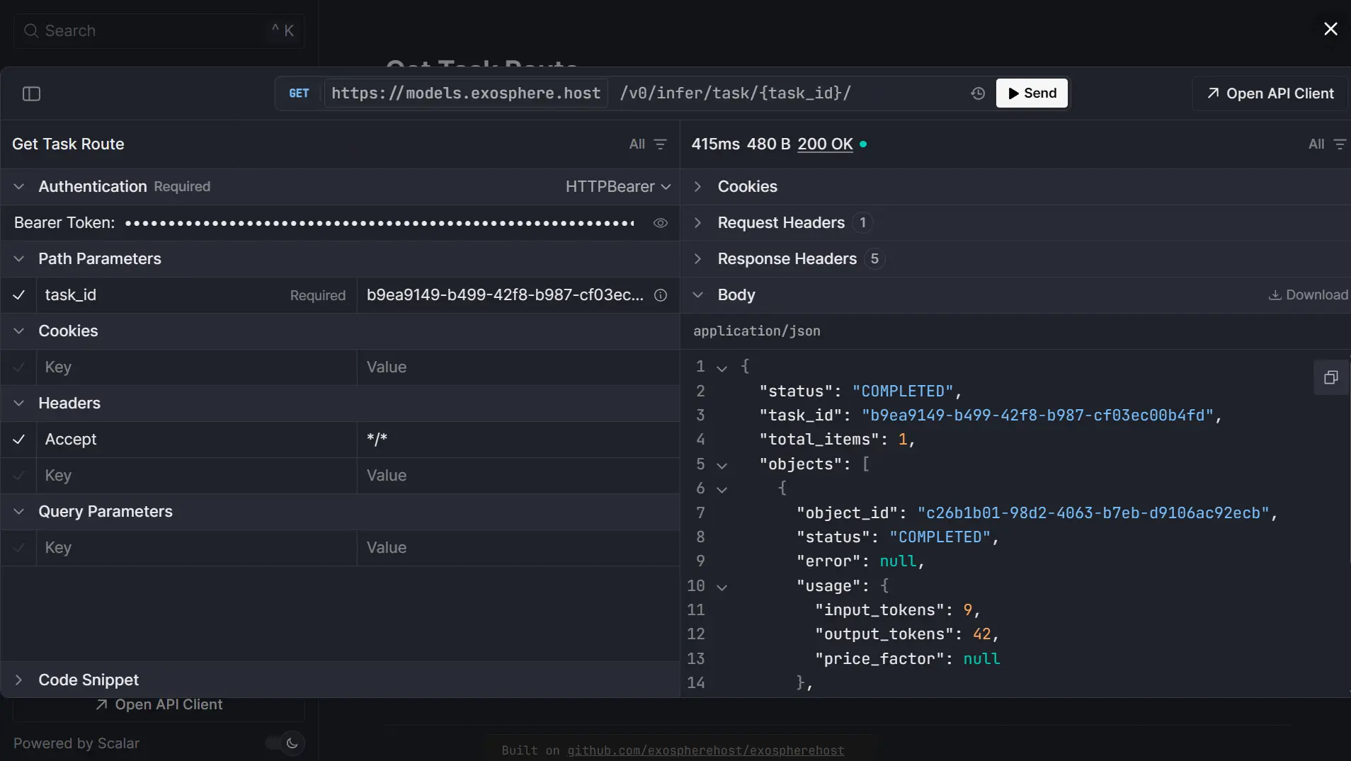 Screenshot 2 of Exosphere Flexible Inference API