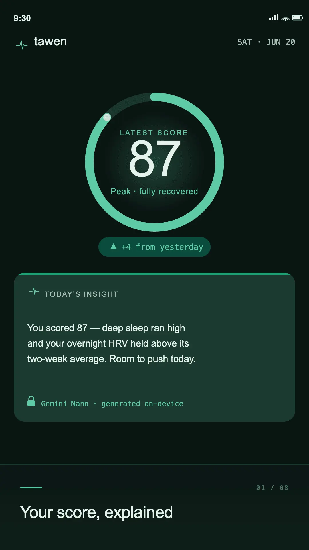 Screenshot 9 of Tawen — On-Device Daily Readiness Score