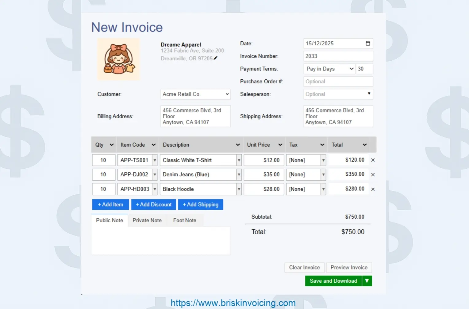 Screenshot 1 of Brisk Invoicing
