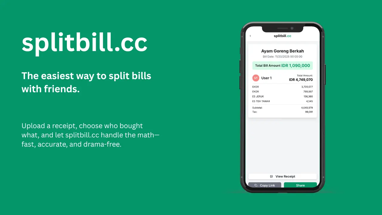 Screenshot 1 of splitbill.cc | AI-powered bill splitting