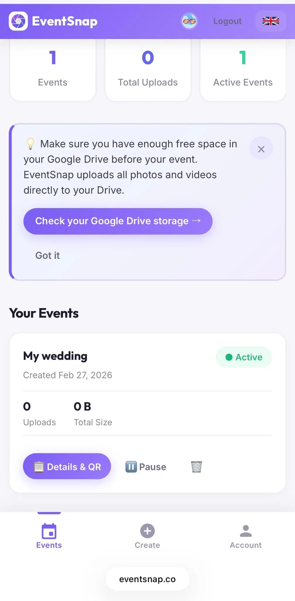 Screenshot 1 of EventSnap