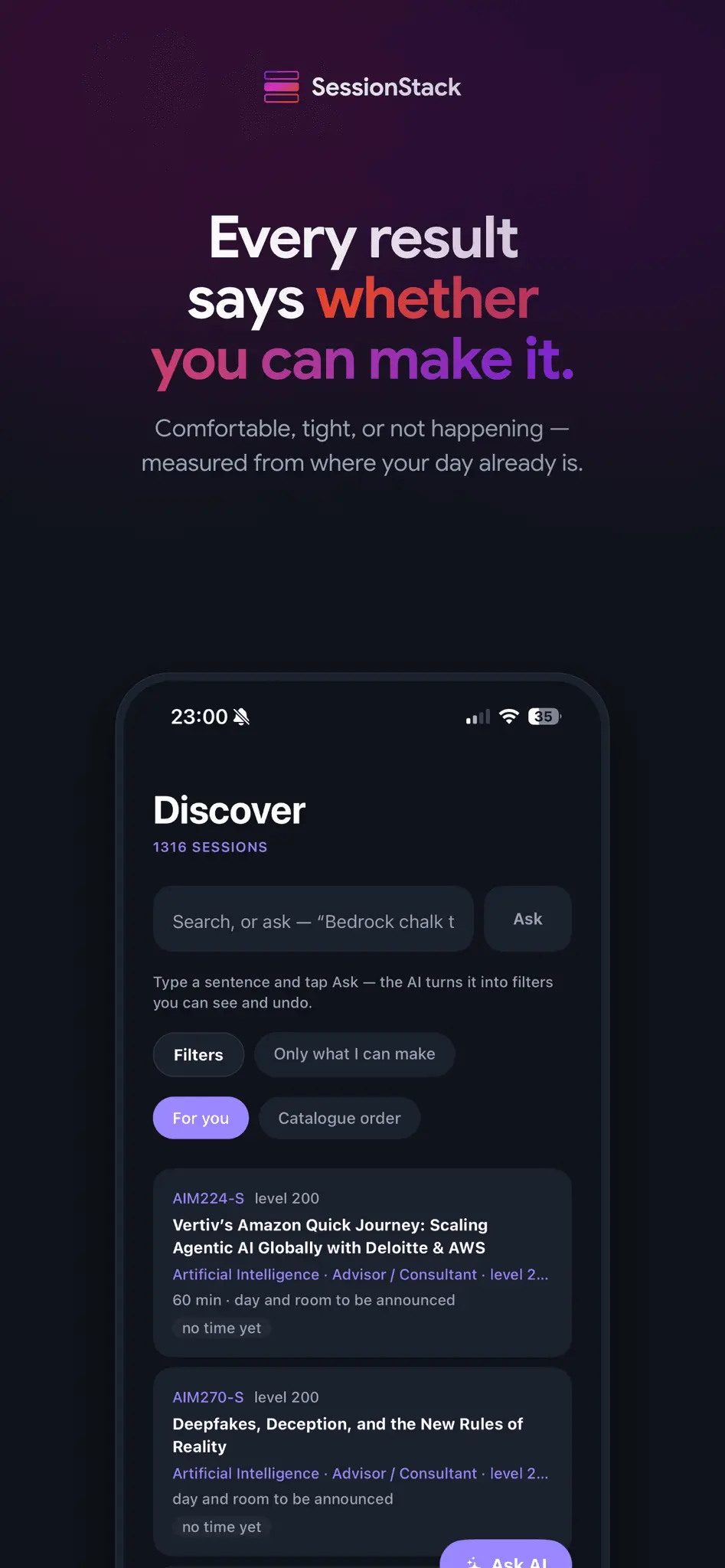 Screenshot 2 of SessionStack - AWS re:Invent Planner