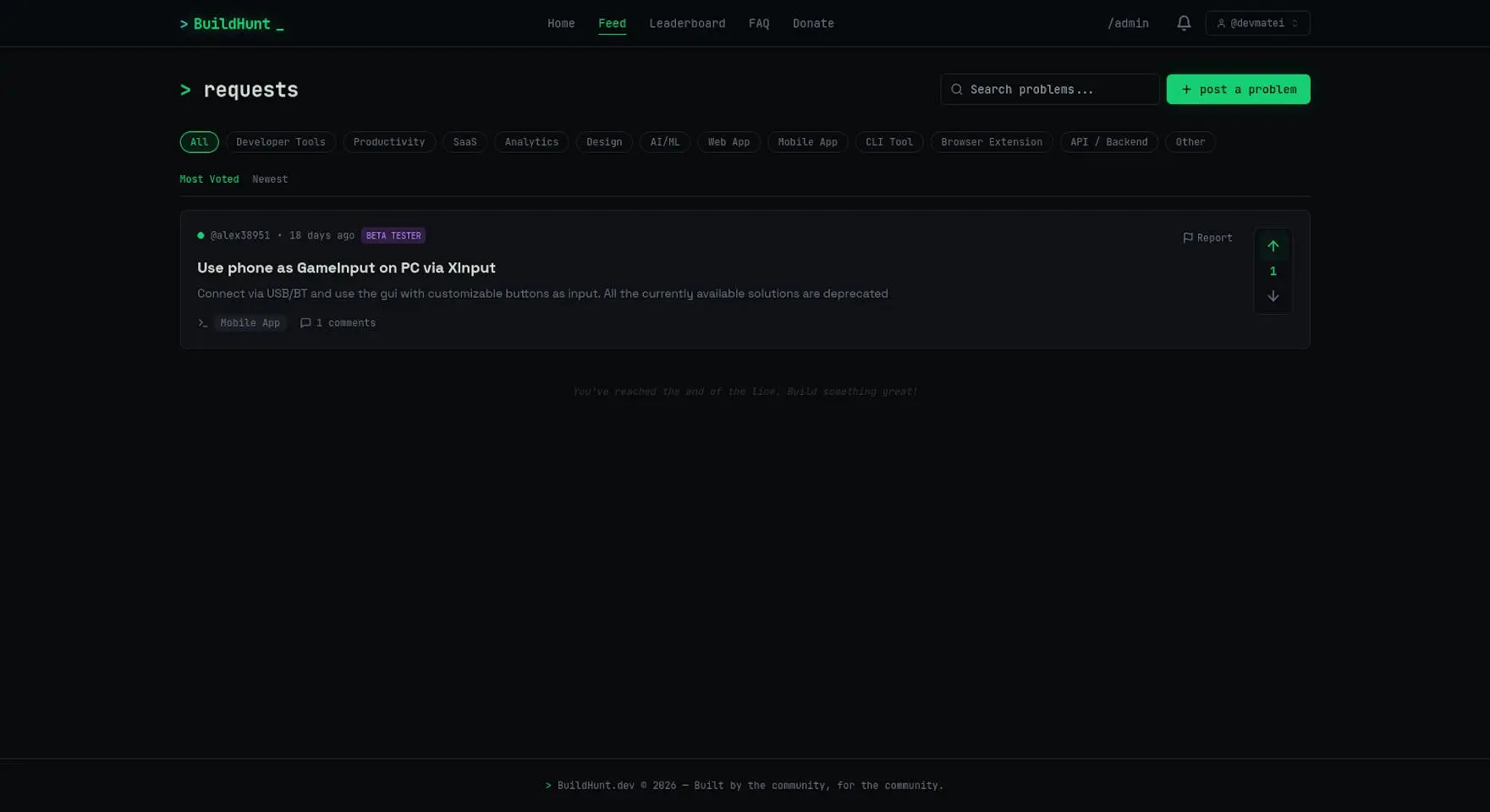 Screenshot 1 of BuildHunt.dev