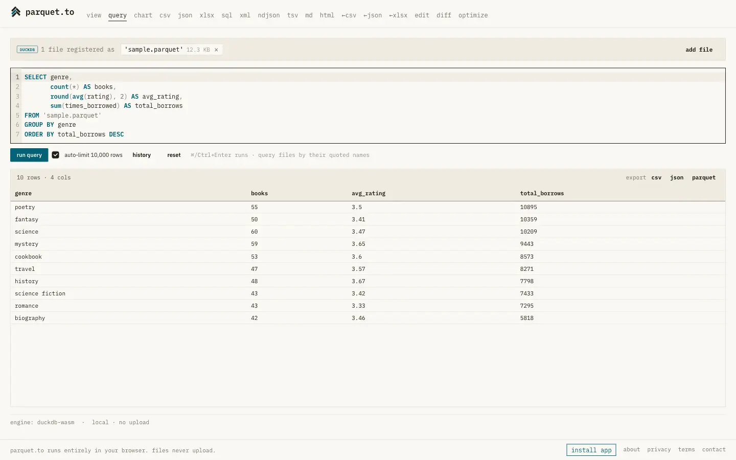Screenshot 1 of Parquet Viewer Online