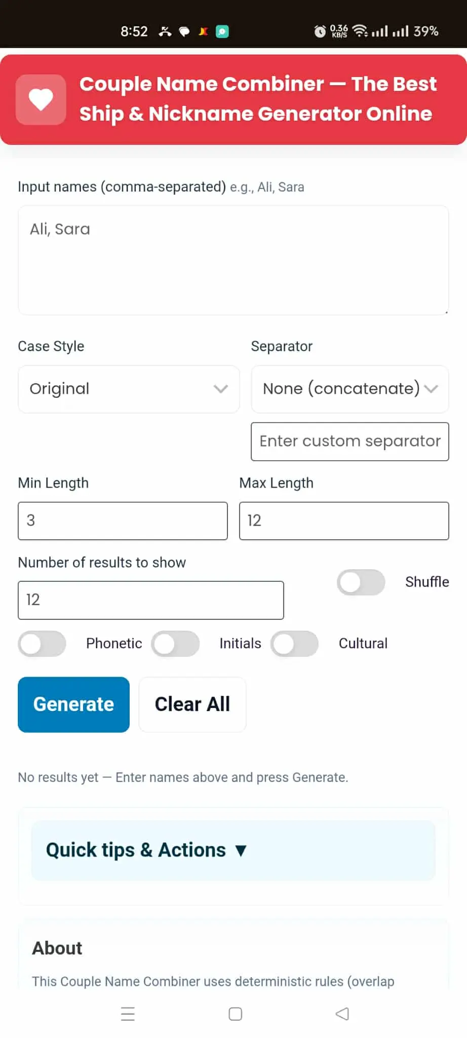 Screenshot 1 of Name Combiner