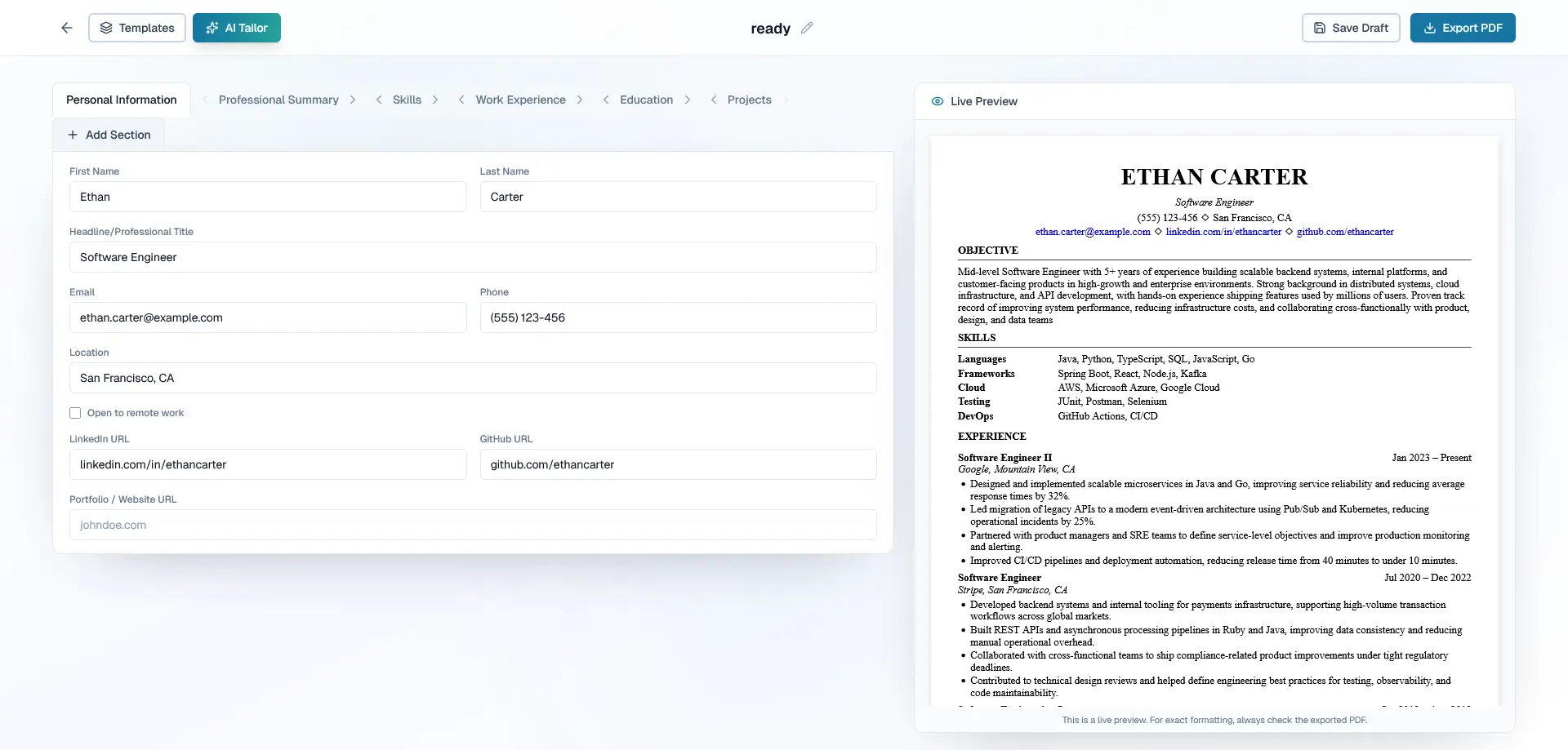 Screenshot 1 of resubldr.ai