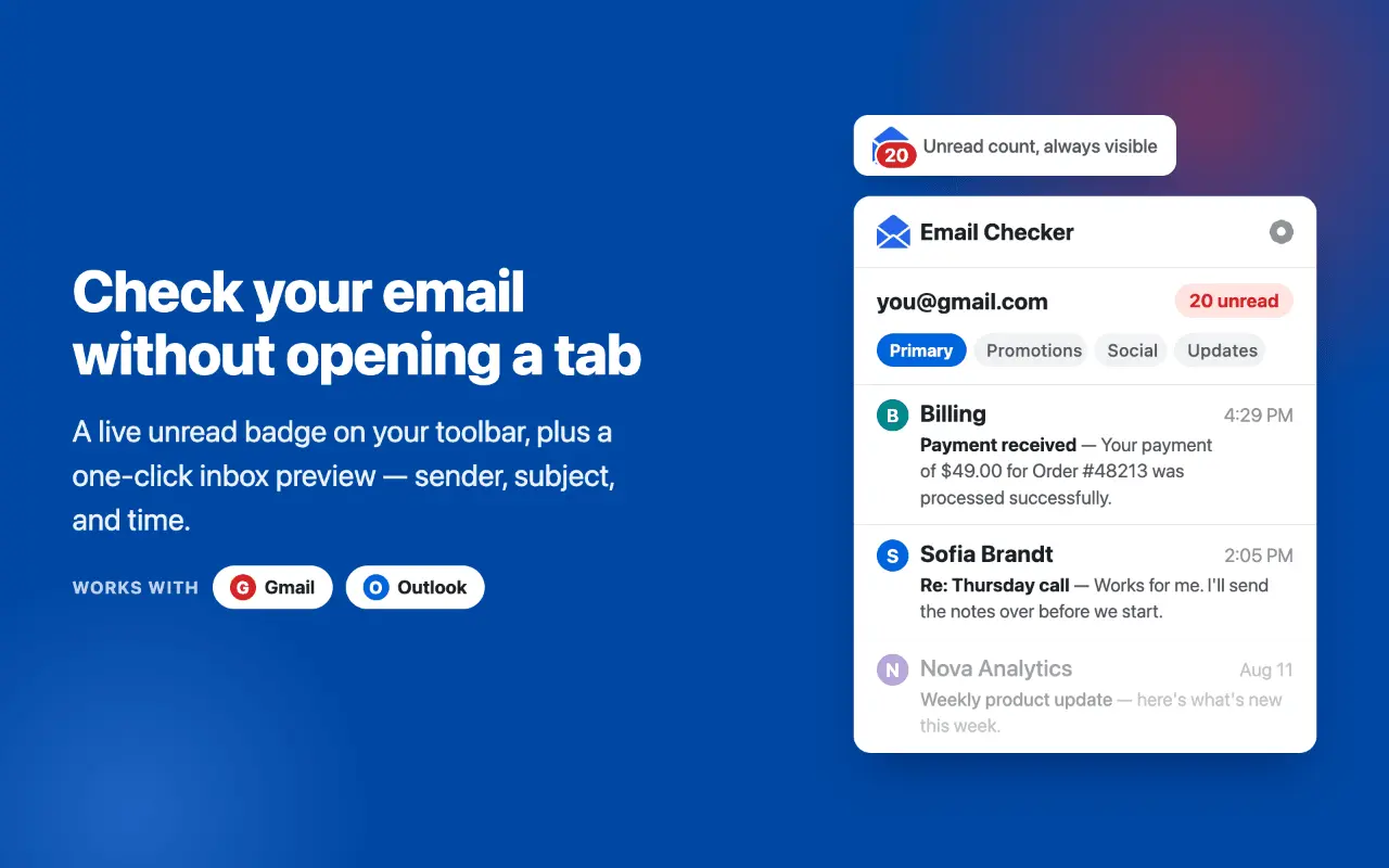 Screenshot 1 of Email Checker for Gmail & Outlook