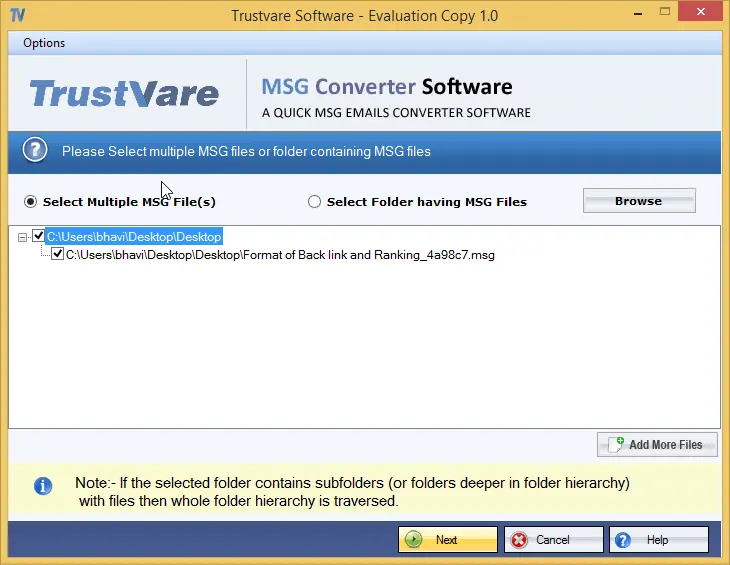 Screenshot 1 of TrustVare MSG to PST Converter	