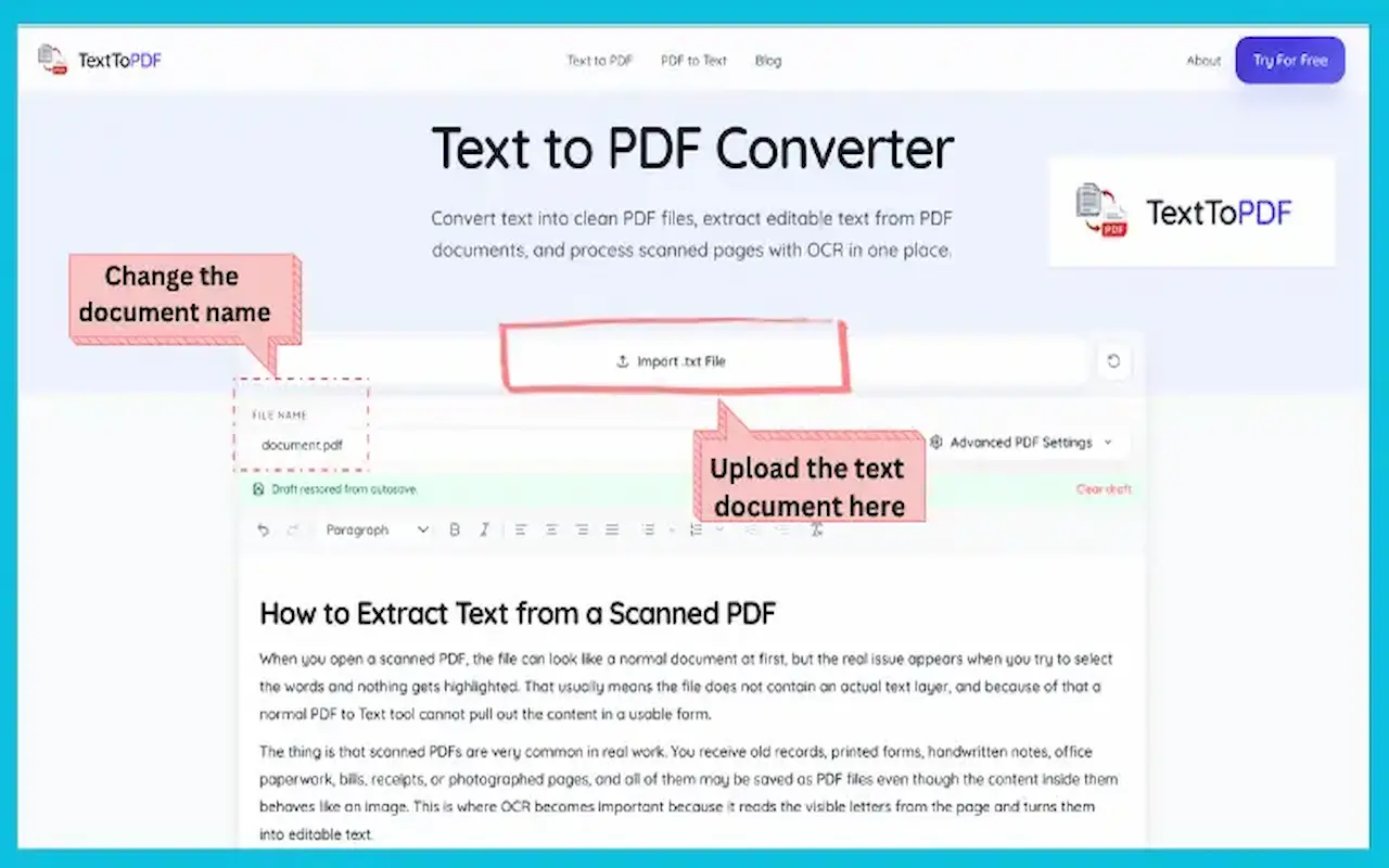 Screenshot 2 of Text to PDF Converter