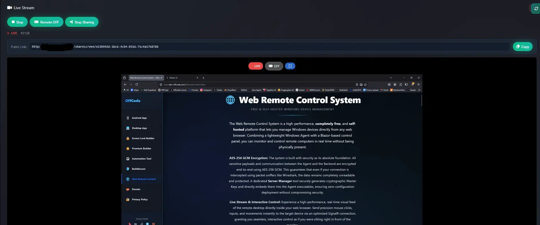 Screenshot 4 of OffCode Web remote control system