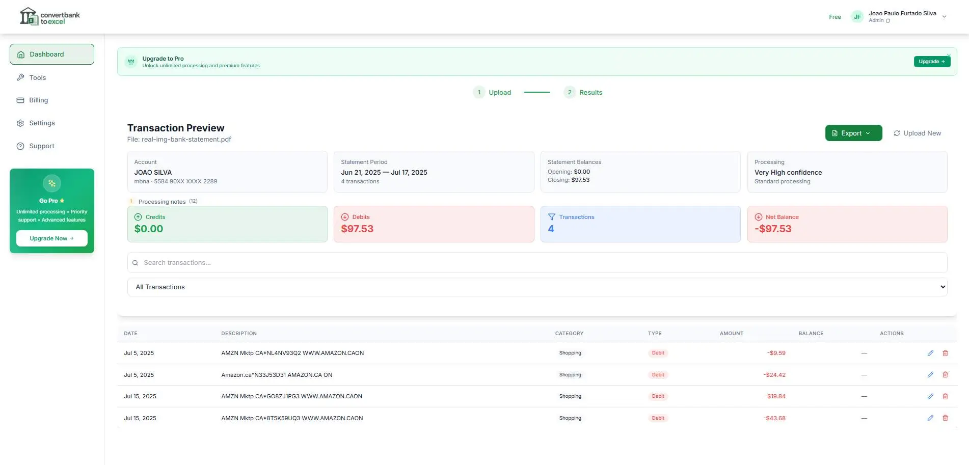 Screenshot 2 of ConvertBankToExcel