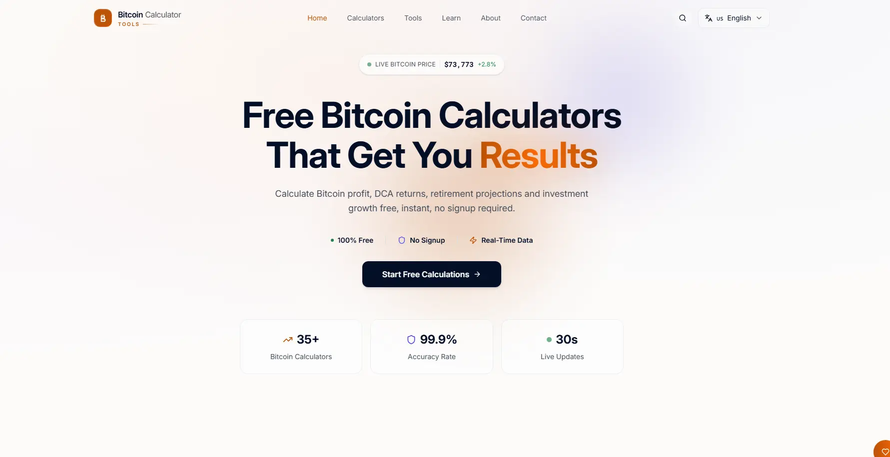 Screenshot 1 of Bitcoin Calculator Tools