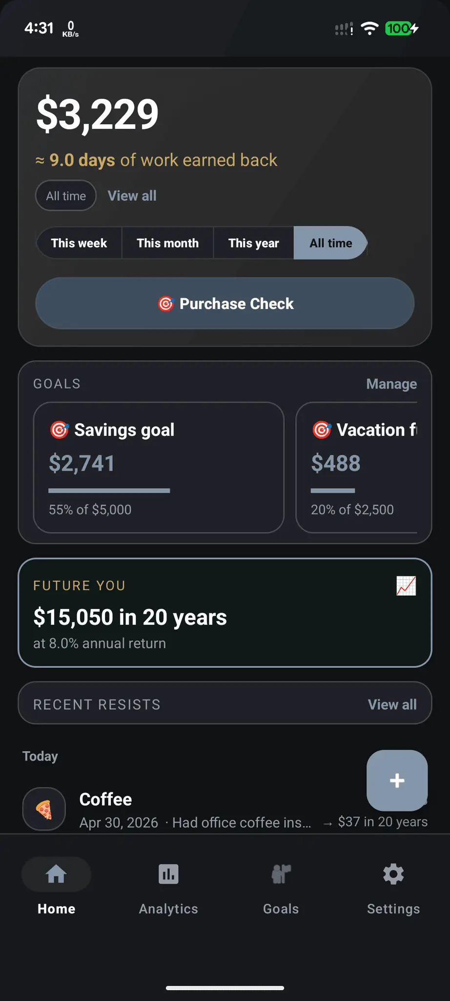 Screenshot 1 of Unspent: No Buy & Savings Tracker