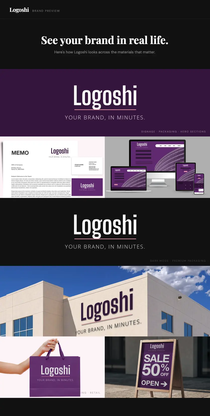 Screenshot 1 of Logoshi Brand Kit Generator