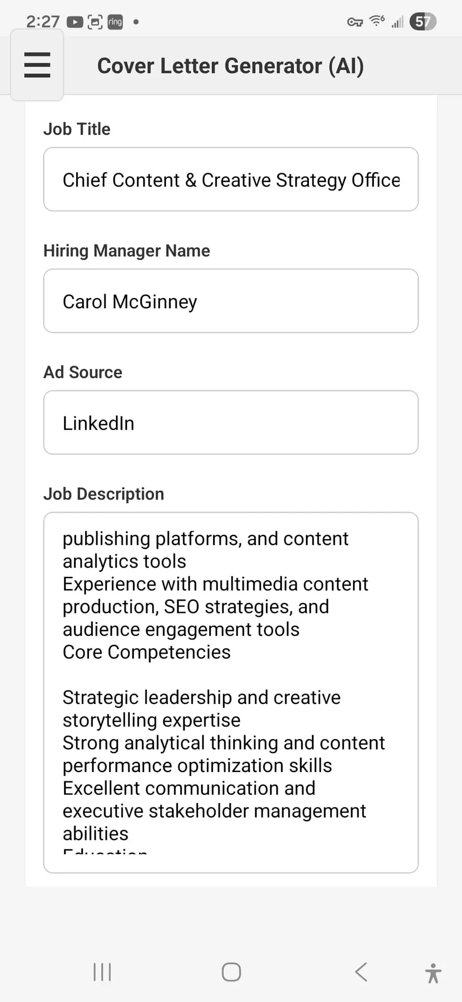 Screenshot 3 of Job Cover Letters – AI