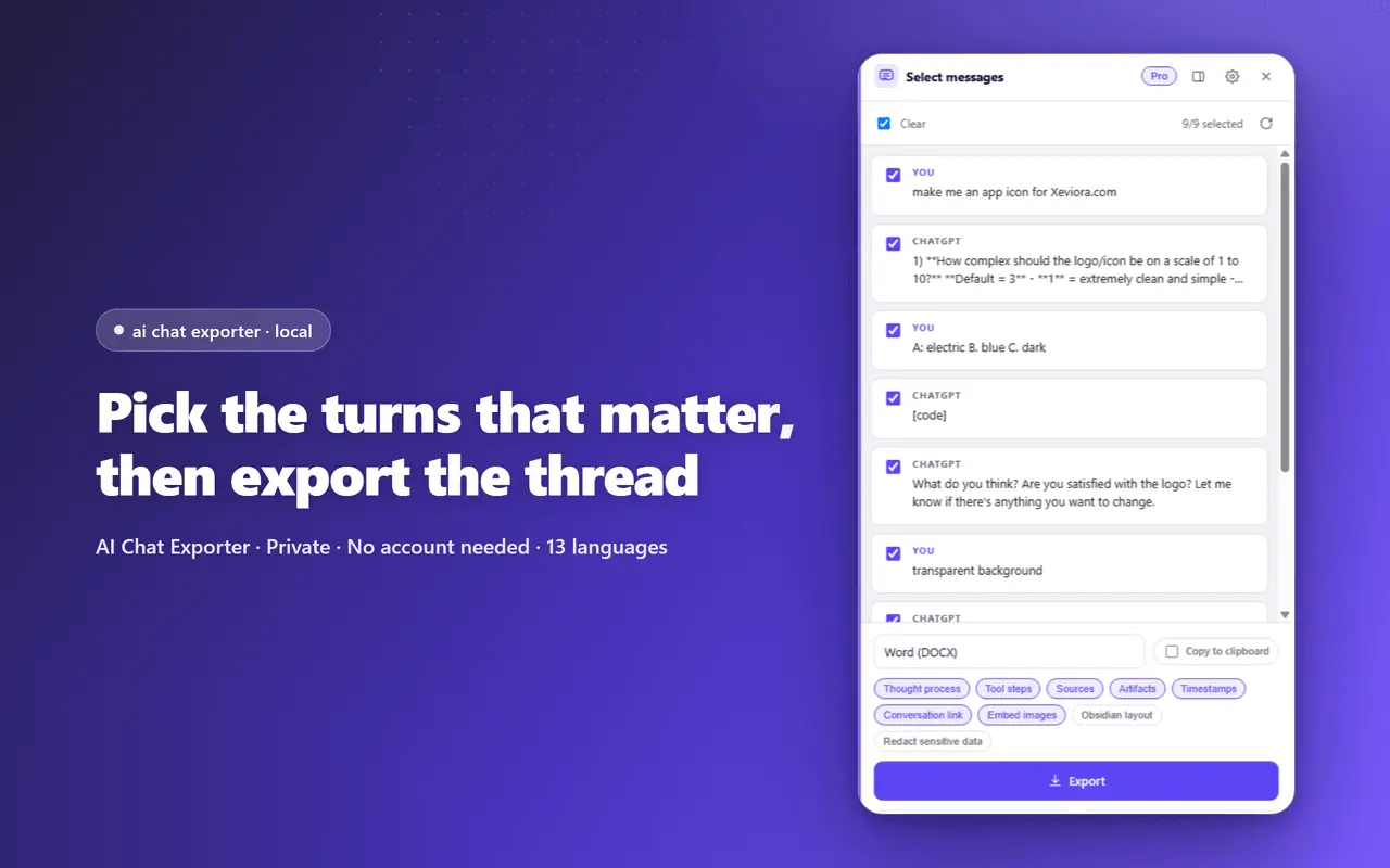 Screenshot 1 of AI Chat Exporter