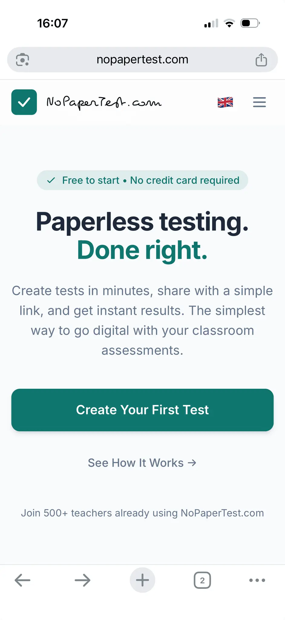 Screenshot 1 of NoPaperTest.com