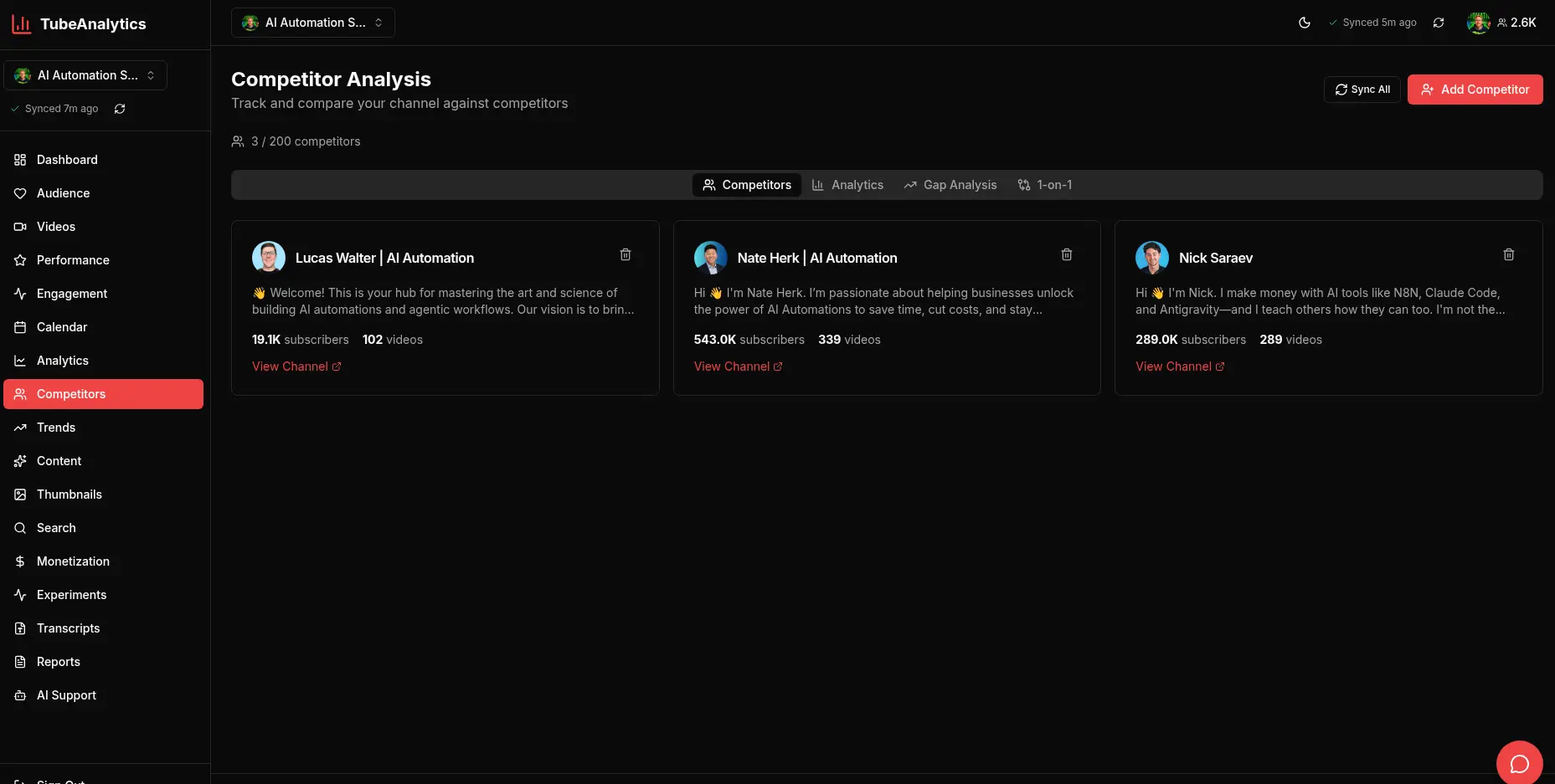 Screenshot 1 of TubeAnalytics