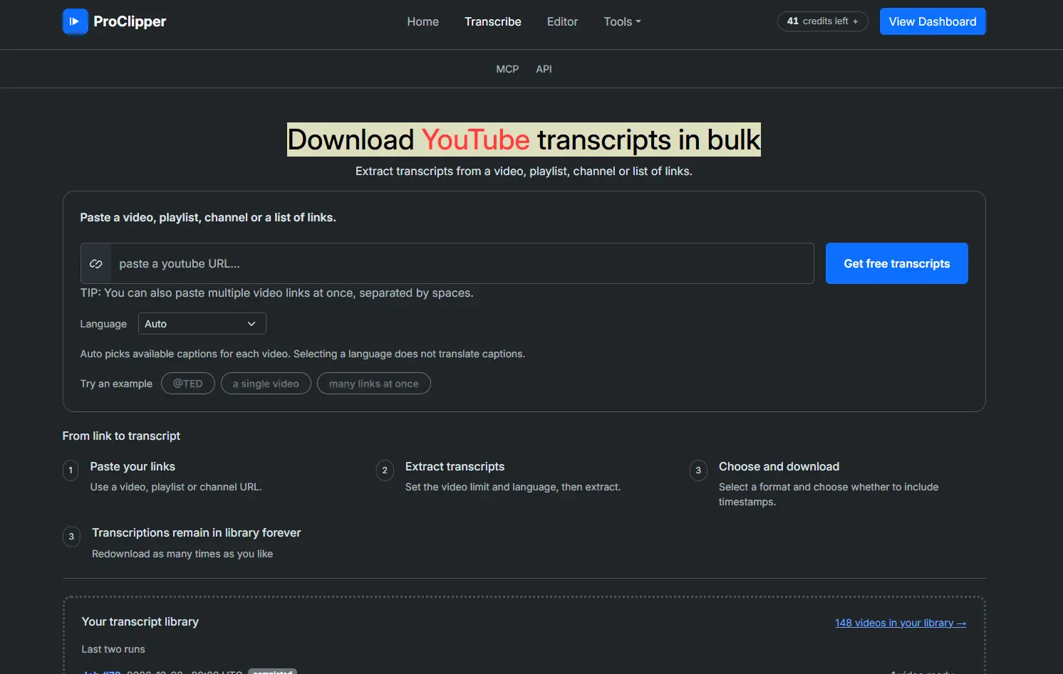 Screenshot 1 of ProClipper - Bulk Transcripts
