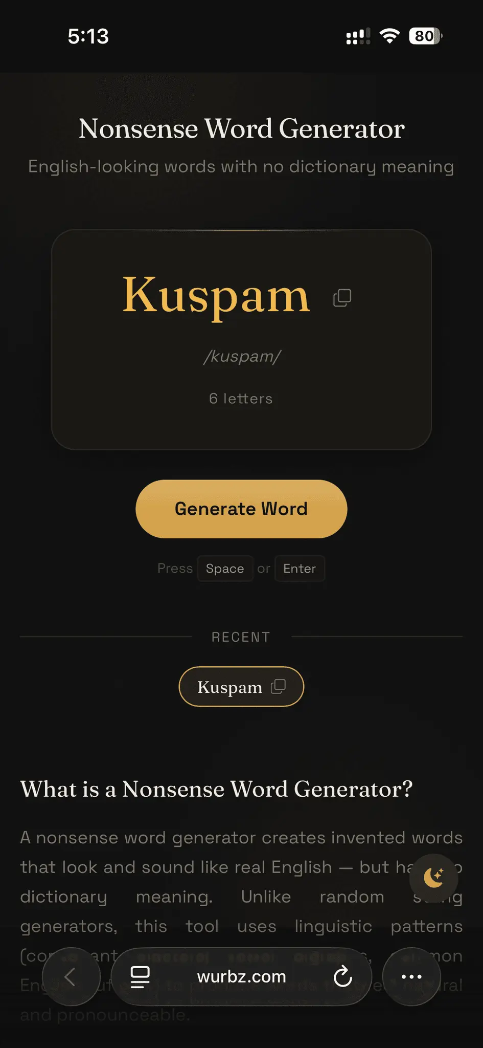 Screenshot 1 of Nonsense Word Generator