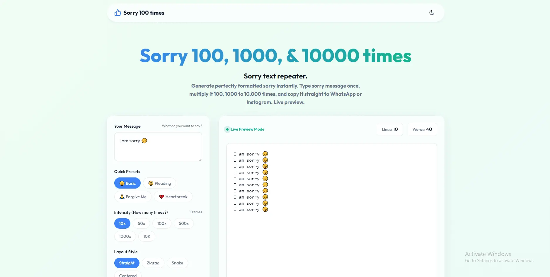 Screenshot 1 of Sorry 100 Times Copy Paste