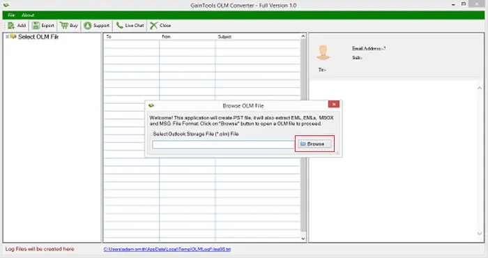 Screenshot 1 of GainTools OLM Converter Tool