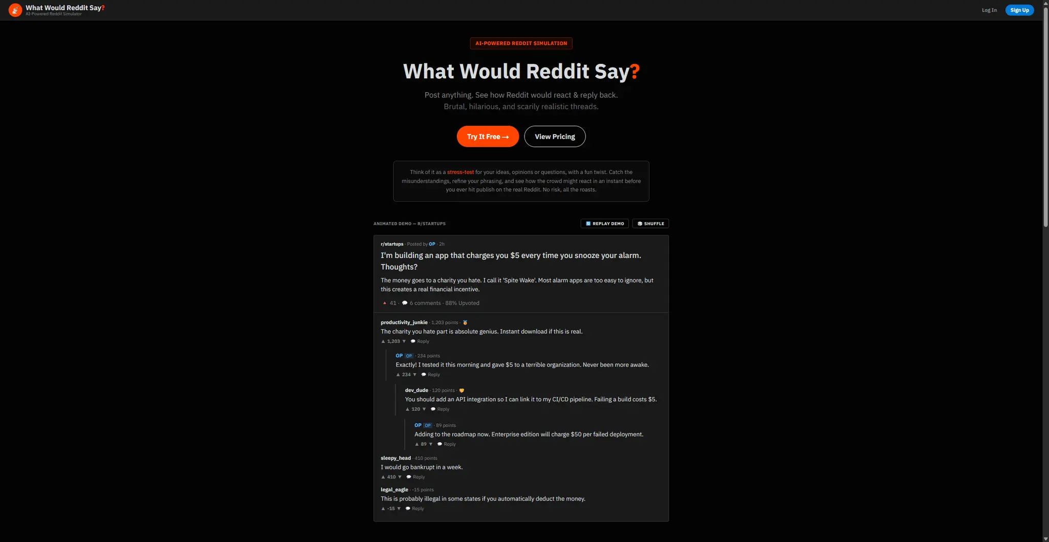 Screenshot 1 of AI-Powered Reddit Simulator