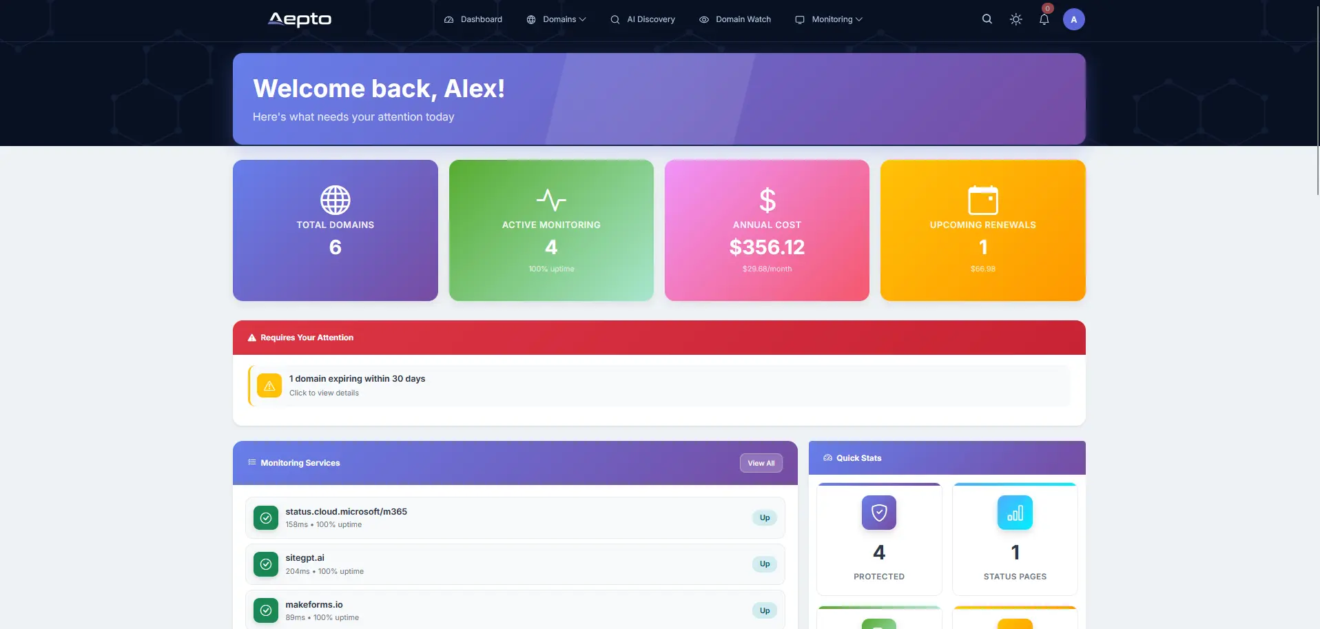 Screenshot 3 of Aepto – Centralized AI Domain Monitoring
