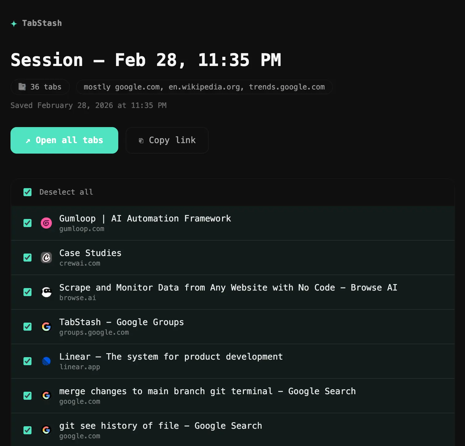 Screenshot 3 of TabStash - FREE Tab manager for Chrome