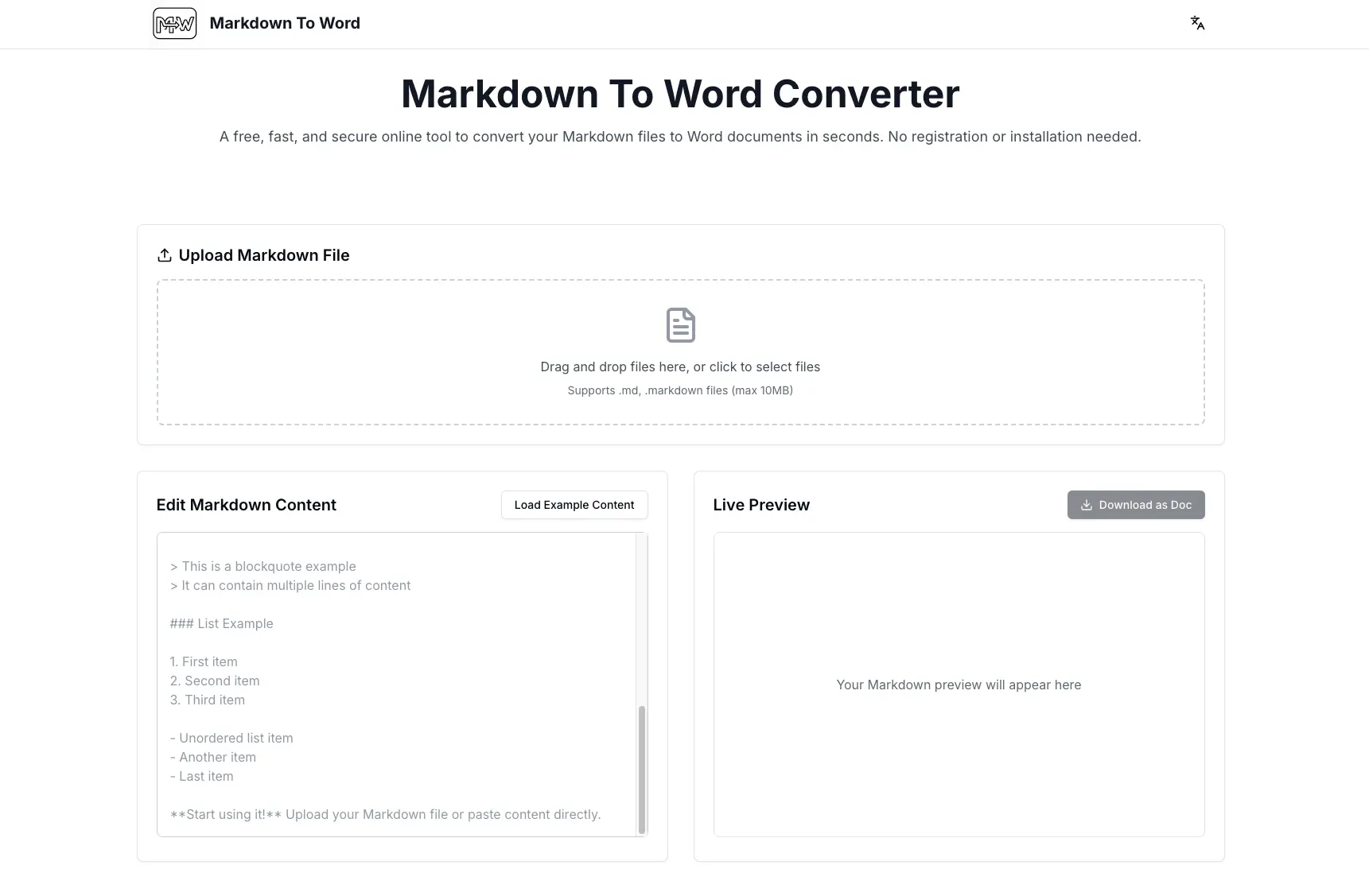 Screenshot 1 of Markdown to Word