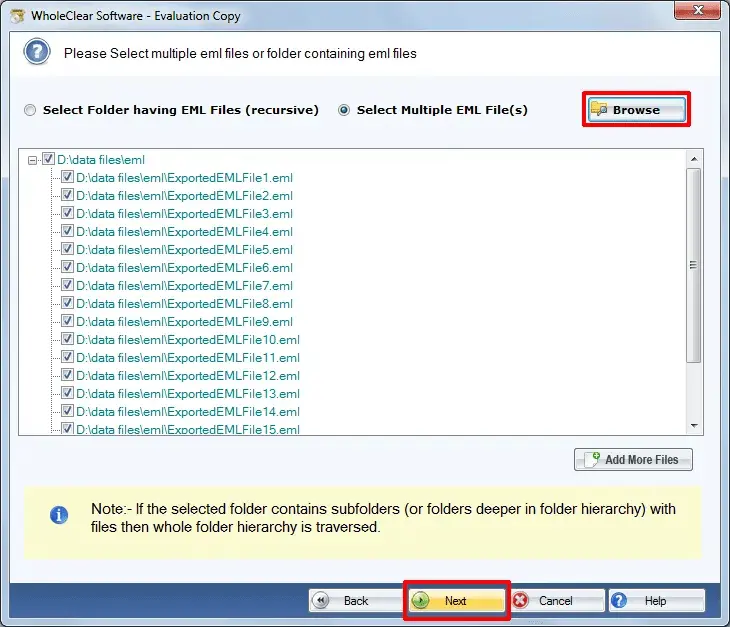 Screenshot 1 of WholeClear EML Converter Wizard