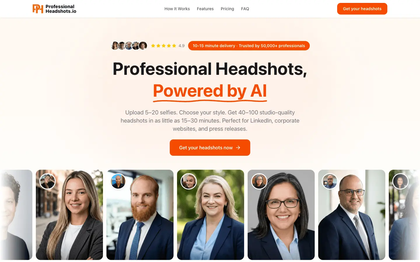 Screenshot 1 of ProfessionalHeadshot.io — Portrait Picks