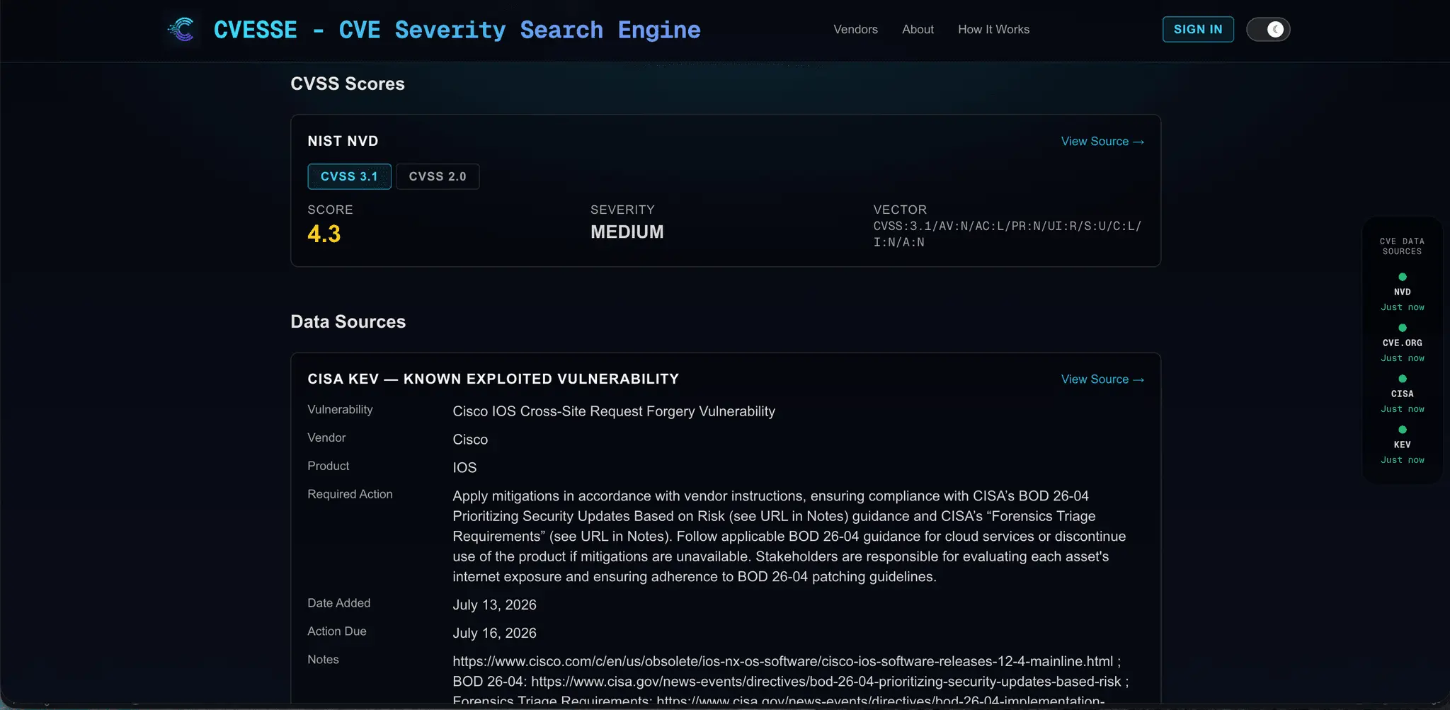 Screenshot 4 of CVESSE - CVE Severity Search Engine