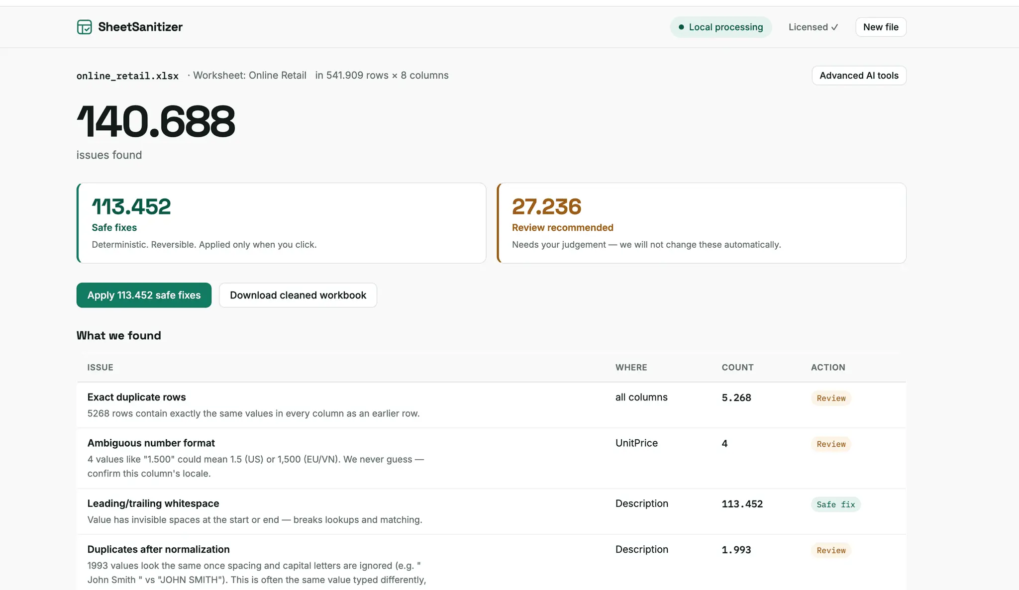 Screenshot 2 of SheetSanitizer