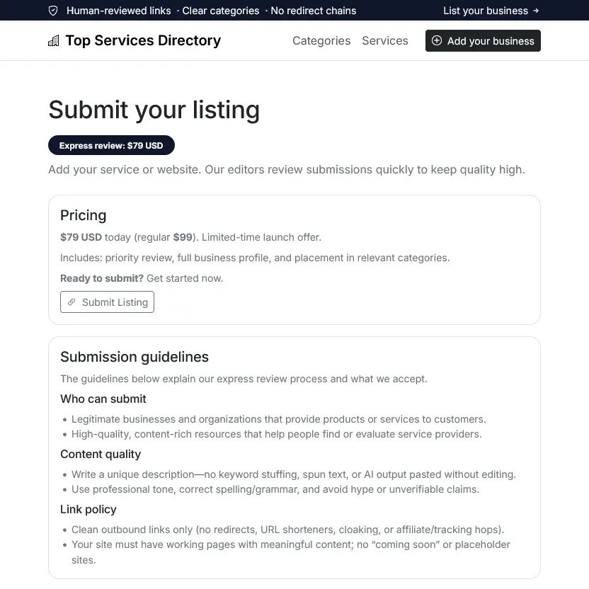 Screenshot 1 of Top Services Directory
