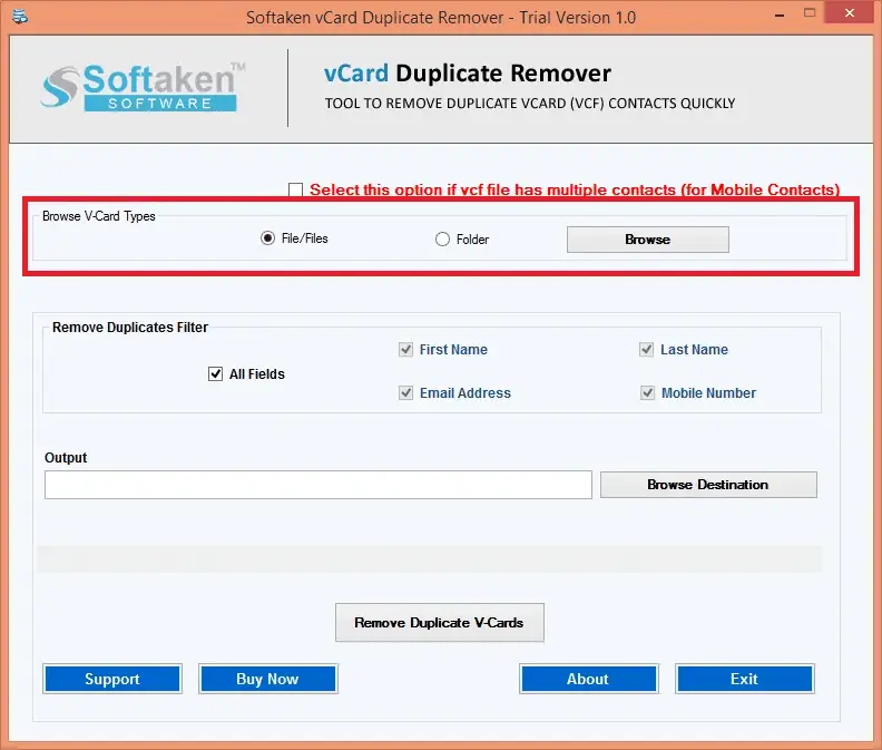 Screenshot 1 of Softaken vCard Duplicate Remover